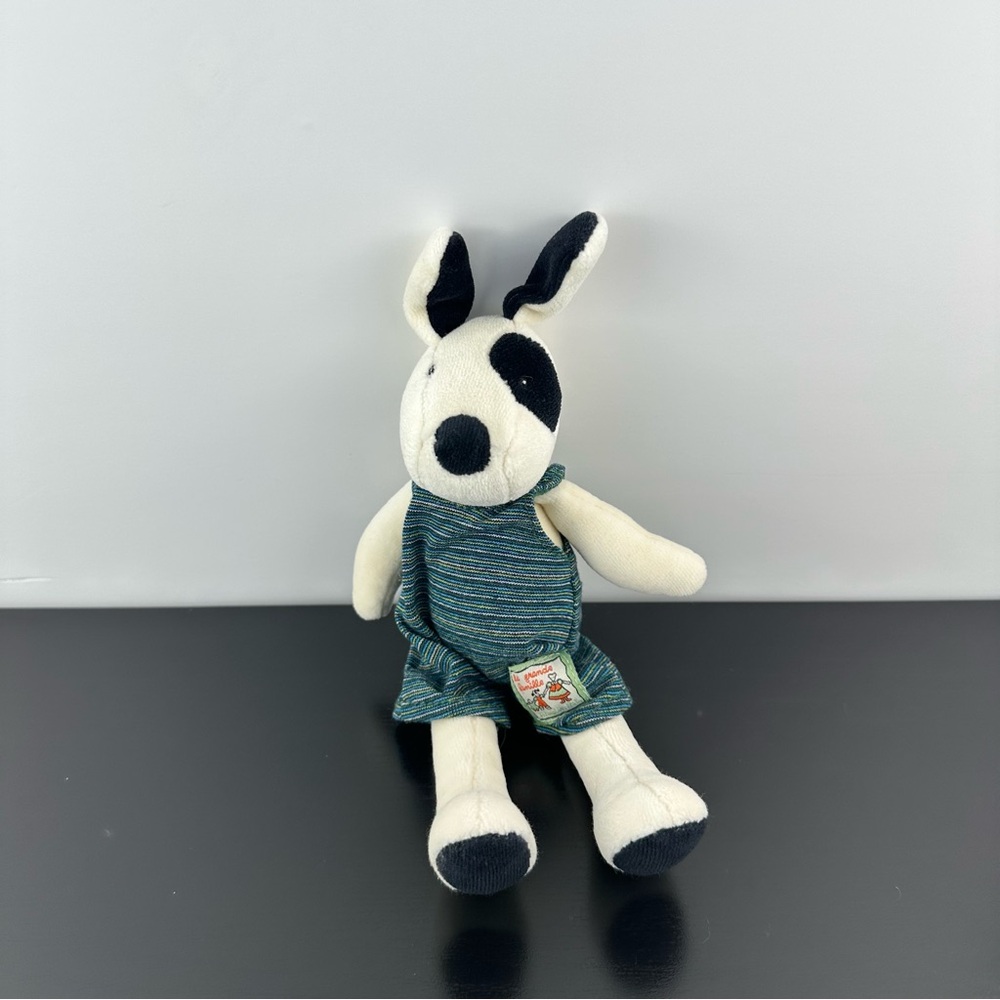 Moulin Roty La Grande Famille Julius Dog Blue Stripes Outfit Plush Toy 11” Chien